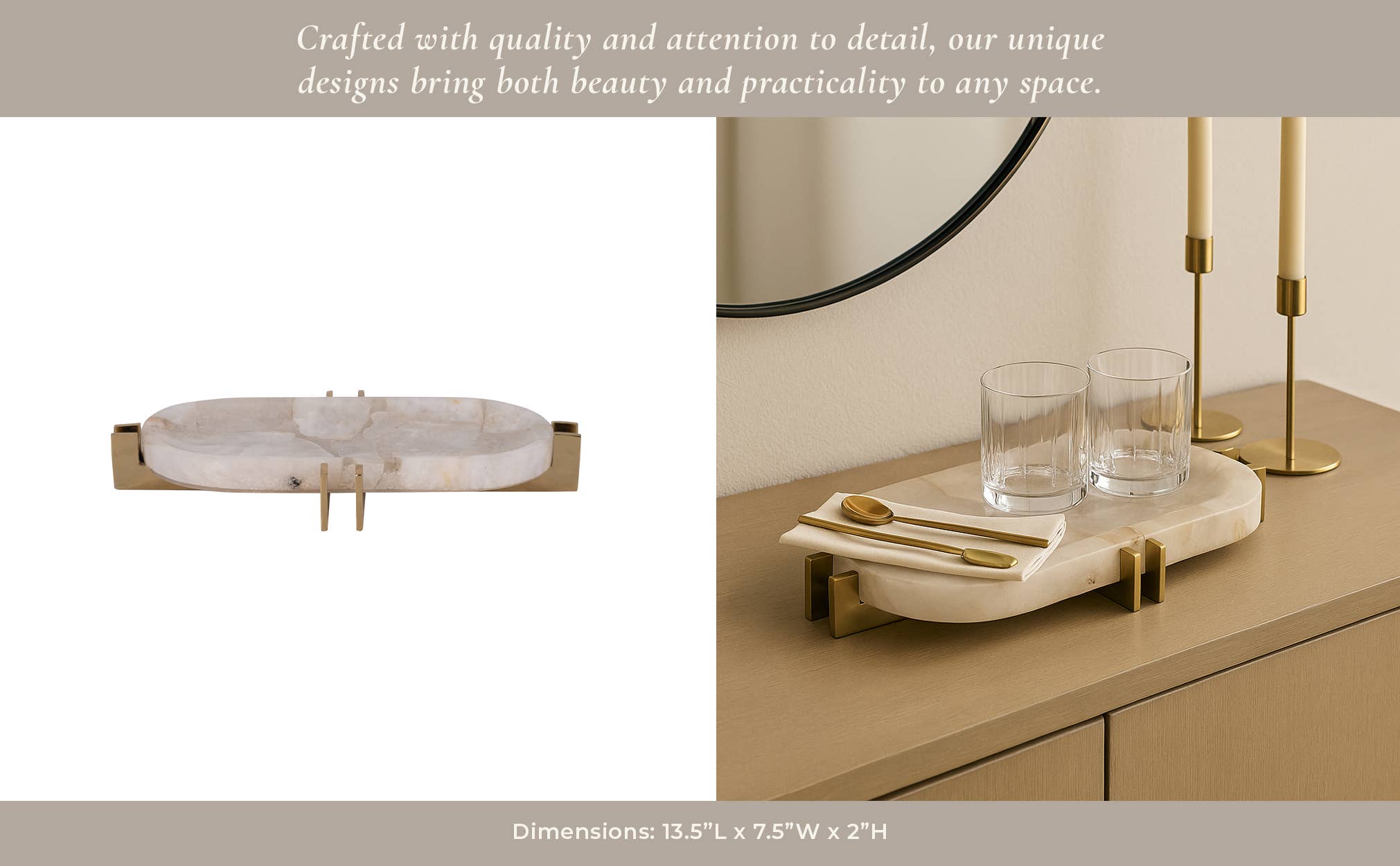 Sagebrook Home - Wholesale Decorative Tray - Decorative Tray - White Quartz with Gold Details, 14 in.12