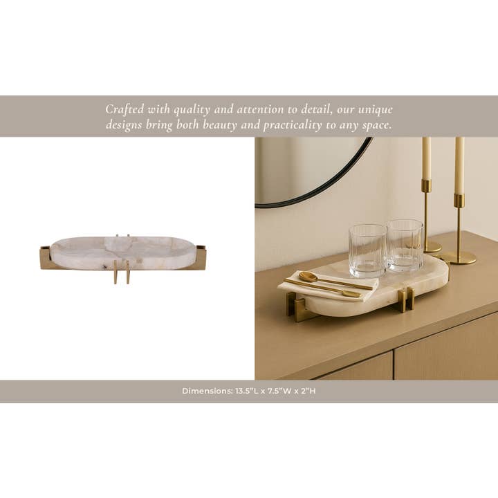 Sagebrook Home - Wholesale Decorative Tray - Decorative Tray - White Quartz with Gold Details, 14 in.12