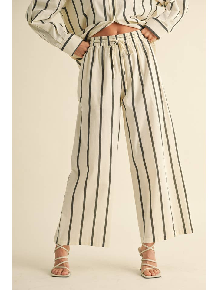 MIOU MUSE - Wholesale Pants - Women's - P4447ST STRIPE STRAIGHT LEGS PANTS WITH ELASTIC BAND