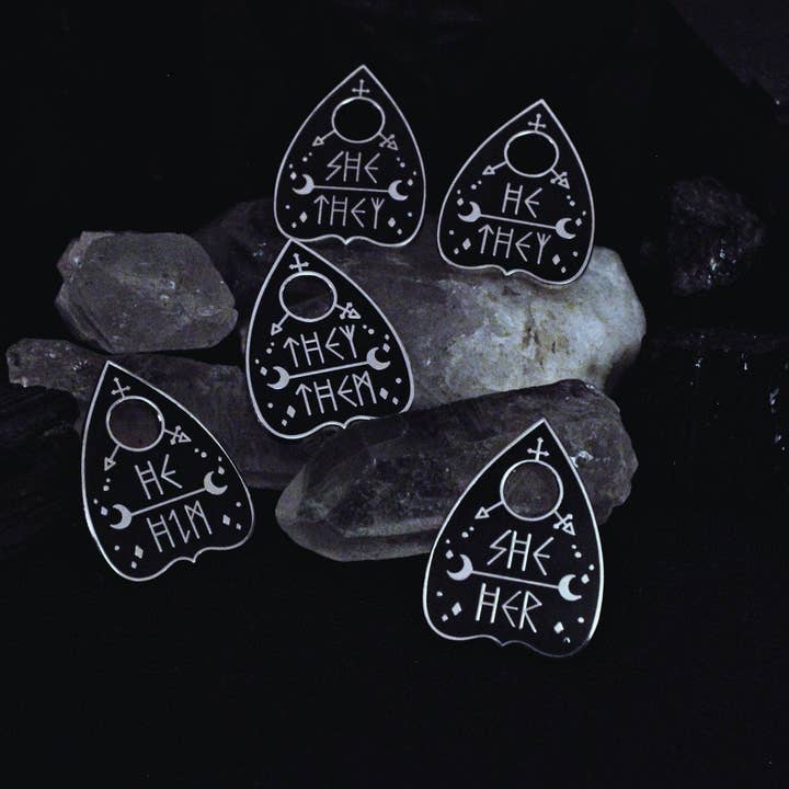 GRRRL Spells - Wholesale Lapel Pin/Button - Original Pronoun Planchette Pin5