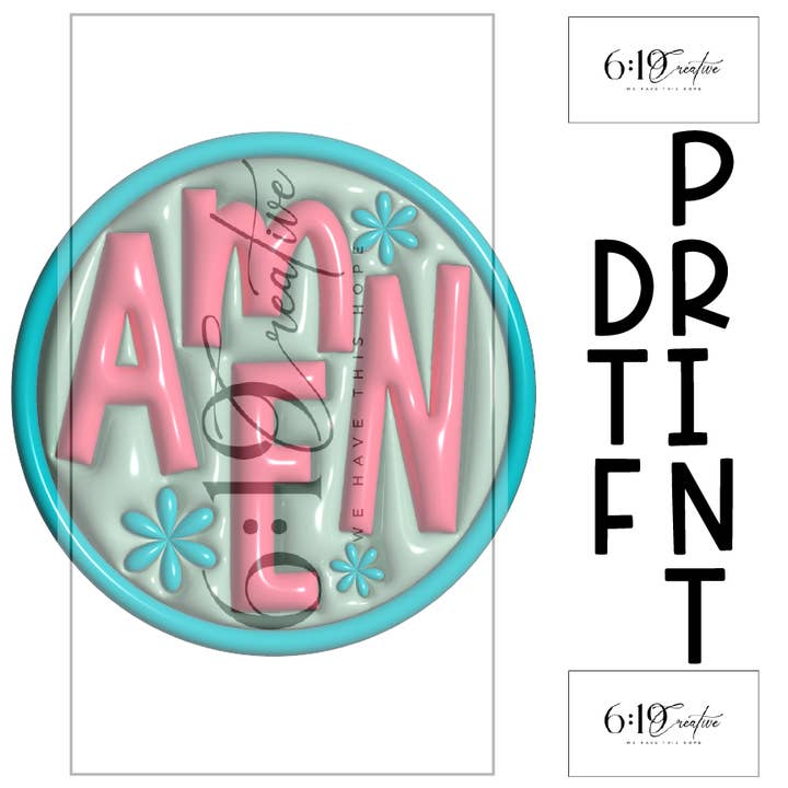 Amen 3D Puff DTF Print for wholesale by 6:19 Creative