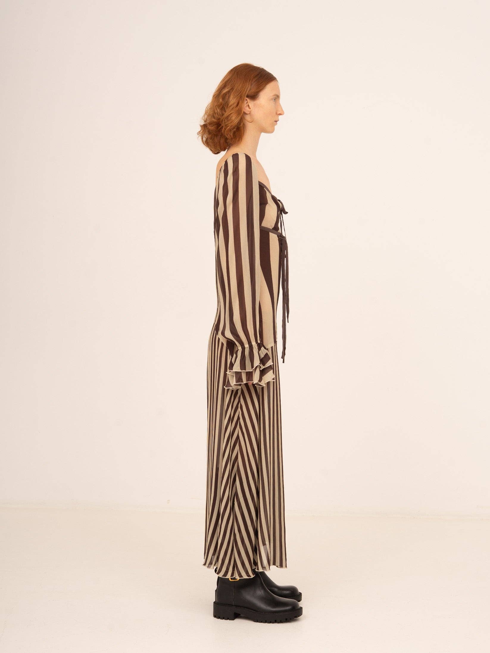 CARMEN SAYS - Wholesale Dress - Women's - Vestido a rayas marrón de jengibre3