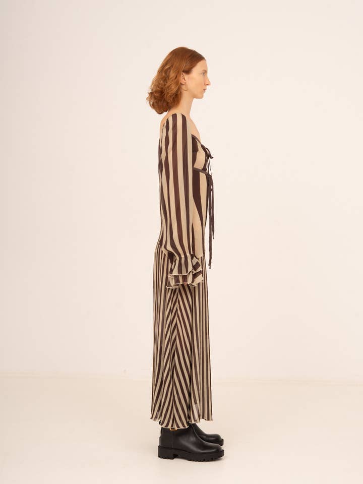 CARMEN SAYS - Wholesale Dress - Women's - Vestido a rayas marrón de jengibre3