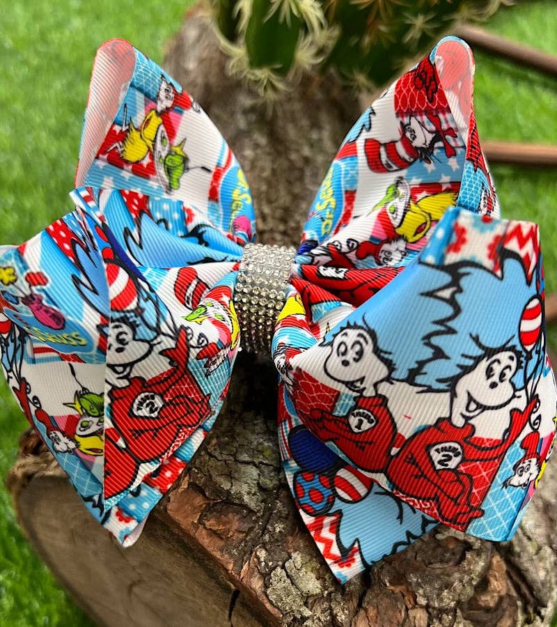 MULTI COLOR 1,2 CHARACTER PRINTED DOUBLE LAYER HAIR BOWS. 4PCS/$10.00 BW-DSG-813 for wholesale on Faire1