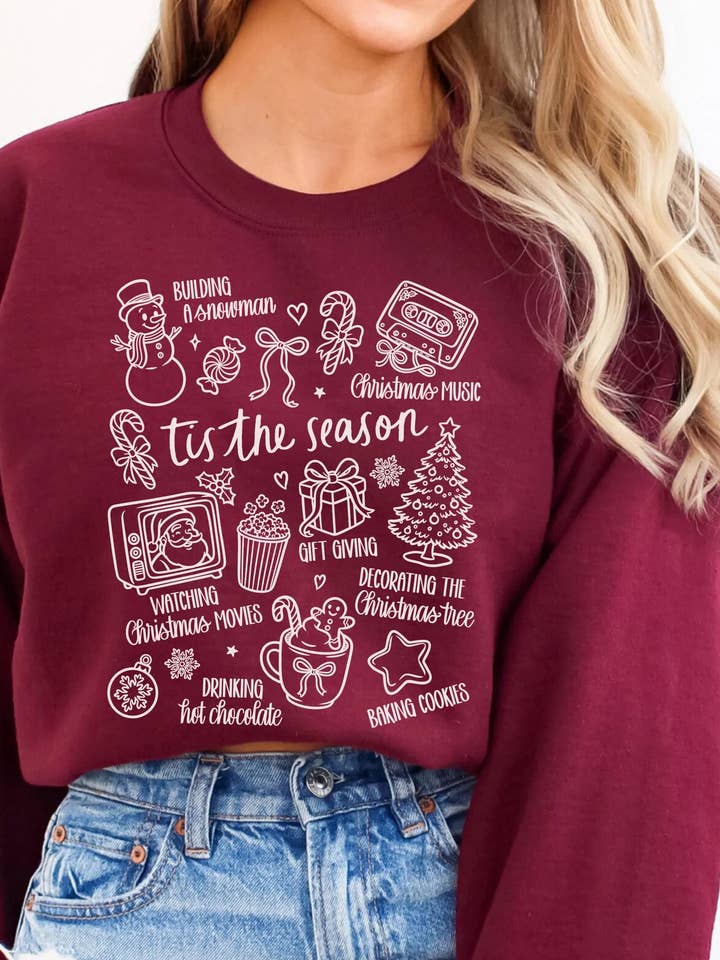 Sudadera Burdeos de Temporada | Navidad Retro para venta al por mayor de Curly Tailed Designs