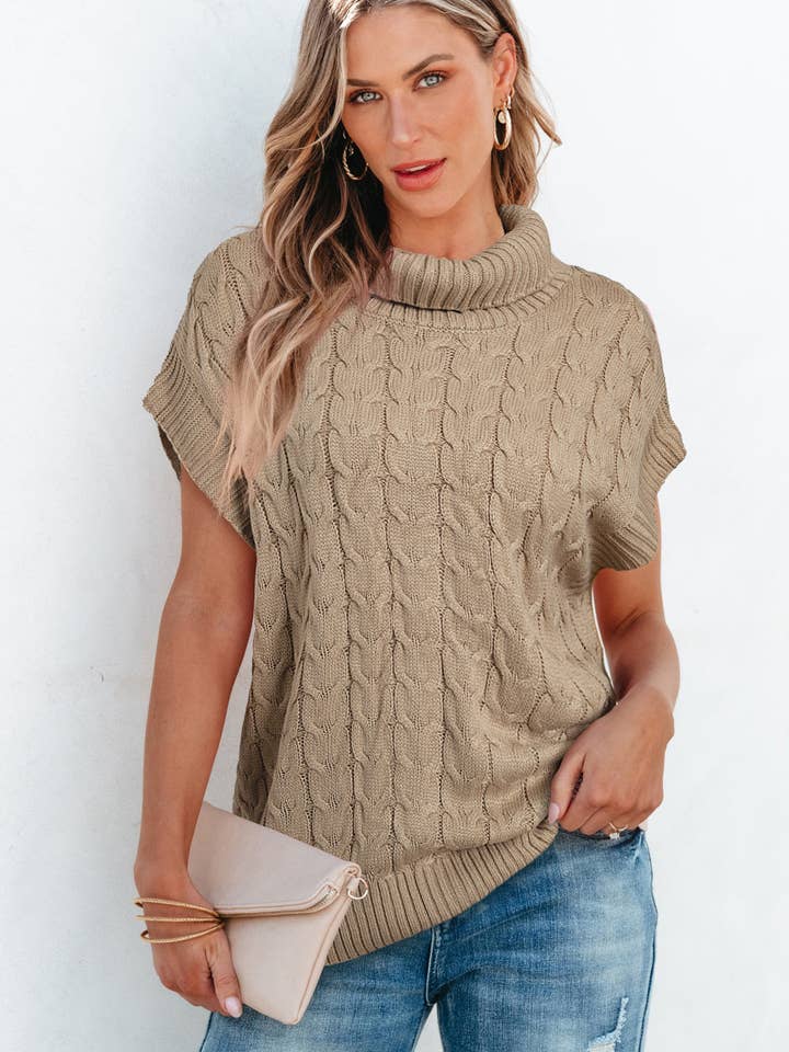 FASHION BLVD - Wholesale Knit Sweater - Women's - FB Cable Knit Turtleneck Batwing Short Sleeve Sweater5