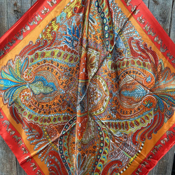 Rodeo Drive - Wholesale Scarf - Unisex - 35X35" Red and Orange Safari Wild Rag / Scarf WR3423