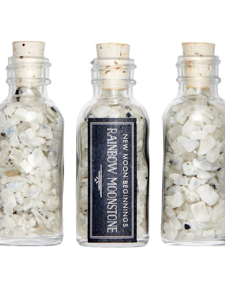 Rainbow Moonstone Gem Bottle - Rainbow Moonstone Chips for wholesale by New Moon Beginnings