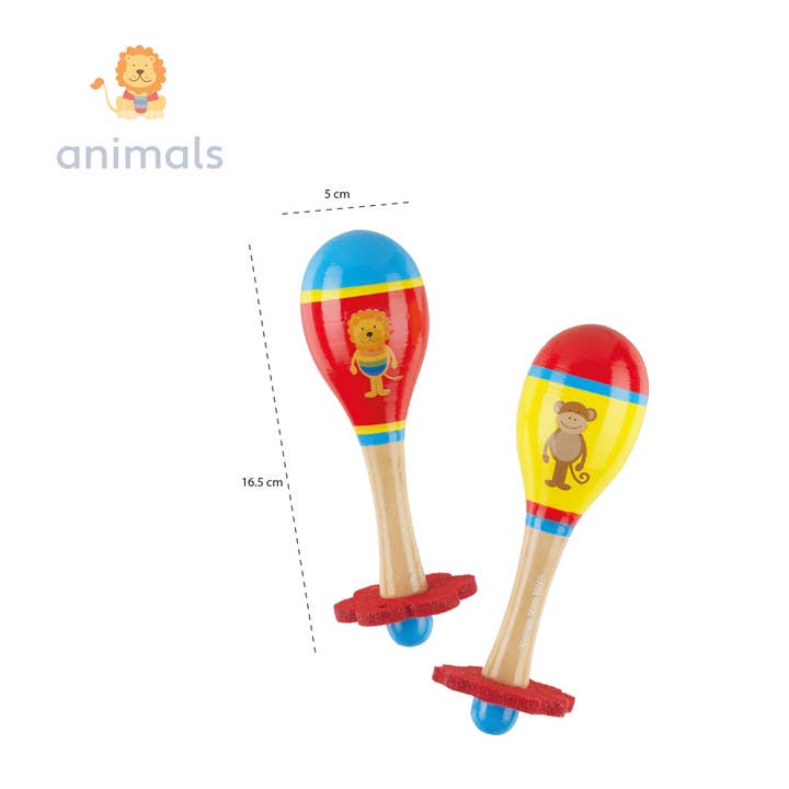 Orange Tree Toys – Großhandel Musikspielzeug – Kind & Baby – Maraca-Set „Löwe & Affe“ aus Holz3