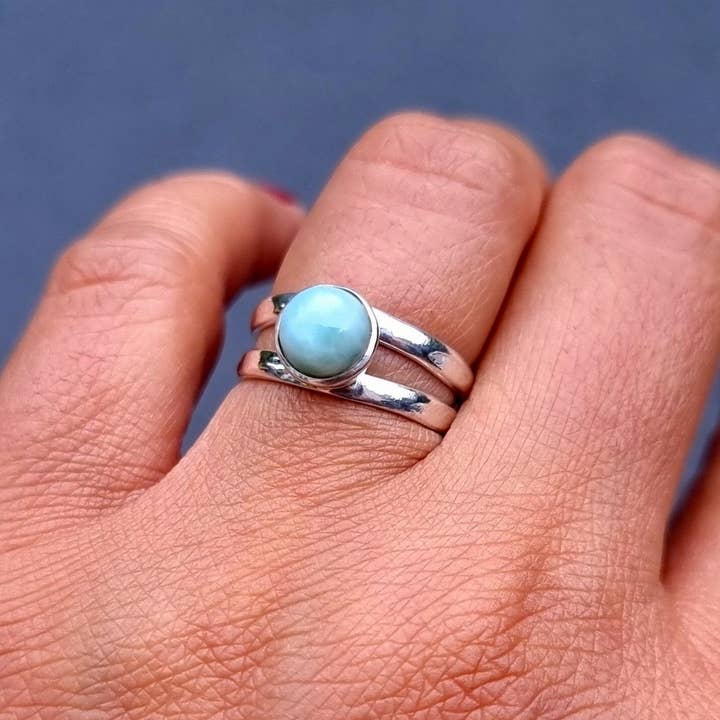 Moderne Ronde Larimar Ring | 925 Sterling Zilver, R22LAR voor wholesale door Mistry Gems