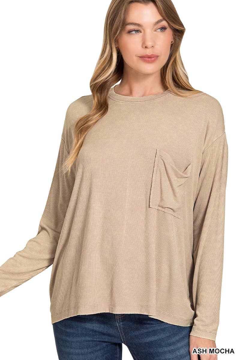 Vanilla Monkey - Vente Haut en maille – femme - Top délavé à manches Dolman et col rond avec poche3