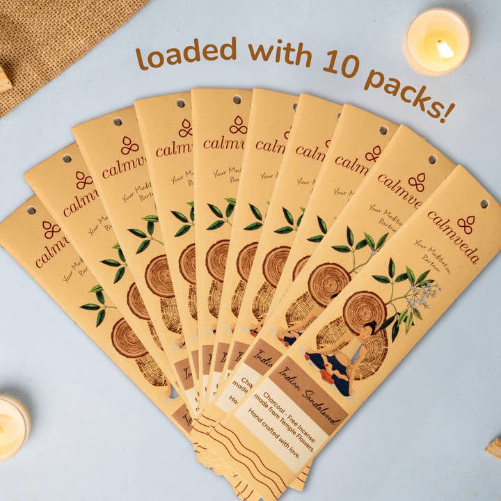 Calmveda Incense & Aromatherapy - Wholesale Incense - Indian Sandalwood Incense Sticks (10x12Stick) Charcoal free2
