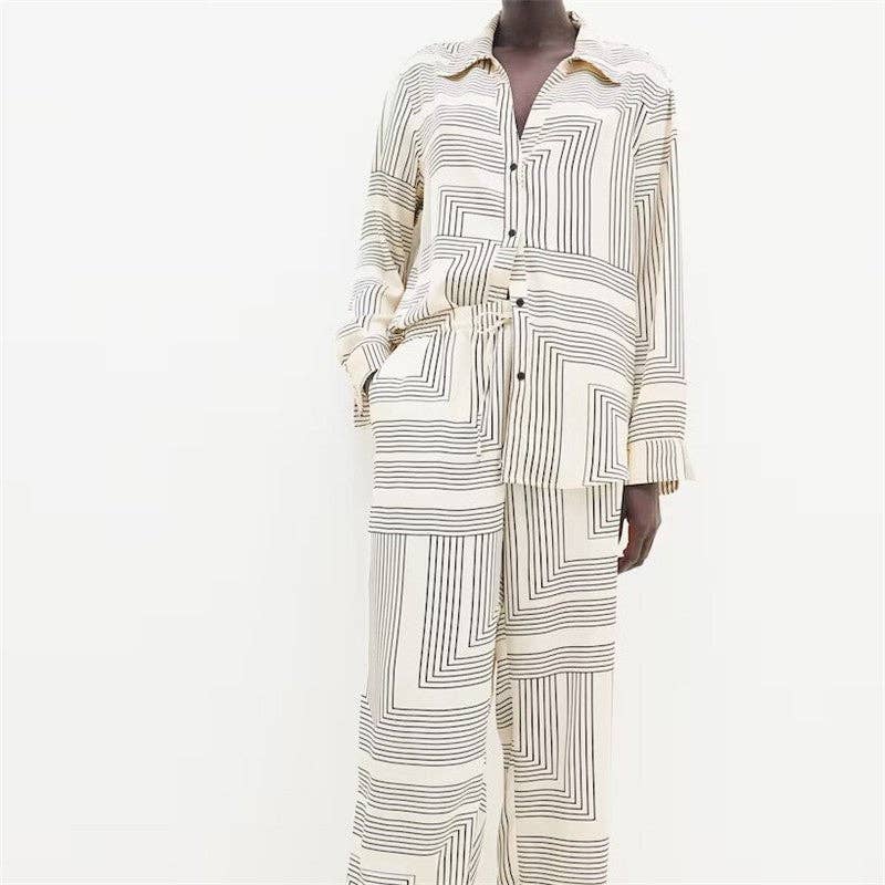 liqubit - Venta al por mayor Conjuntos de top y pantalón (NO para estar en casa) - Mujer - Conjunto de camisa de manga larga estampada y pantalones elegantes7