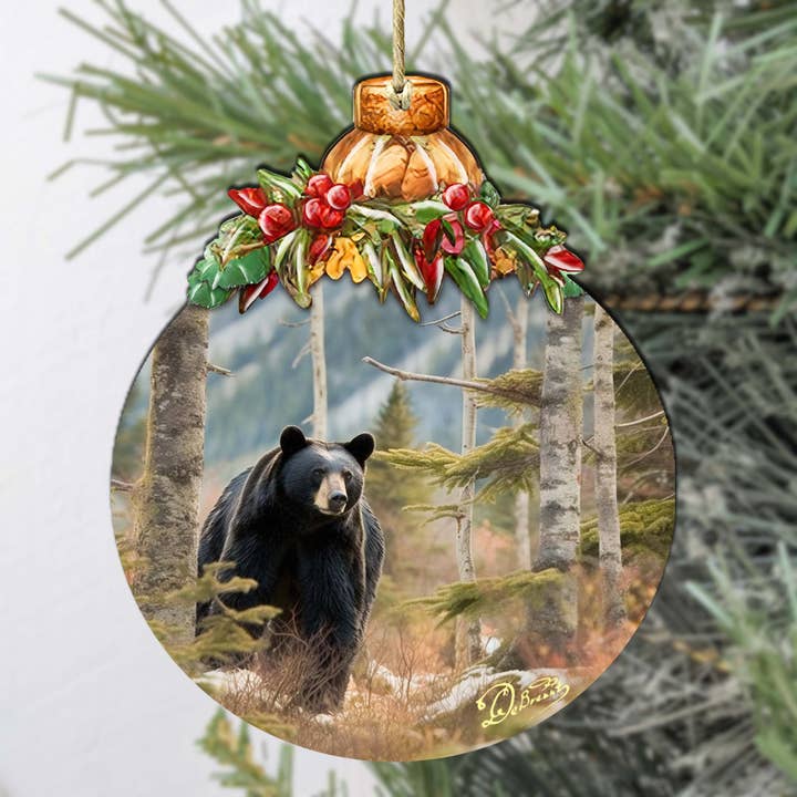Designocracy – Ornamento por atacado – Ornamentos de madeira Black Bear Harmony Alaska por G.Debrekht2