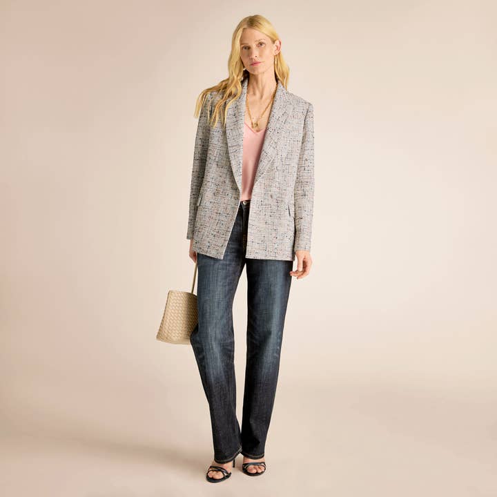O'Hara Boyfriend Blazer - Confetti Slub :: Ivory/Blue Multi for wholesale by M.M.LaFleur