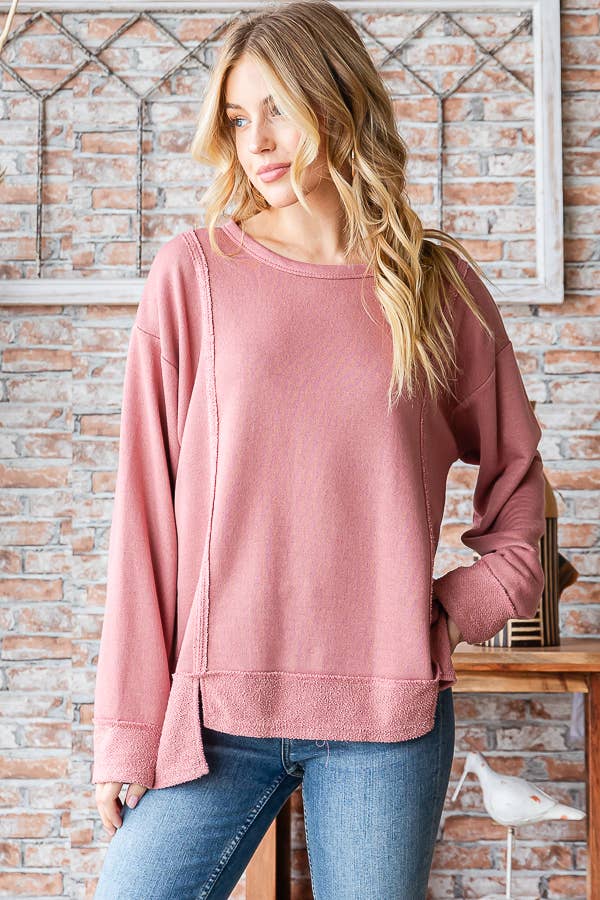 7th Ray - Wholesale Knit Top - Women's - [PLUS SIZE] Cotton Blend Raw Edge Hi Low detail Top  T5276XL15