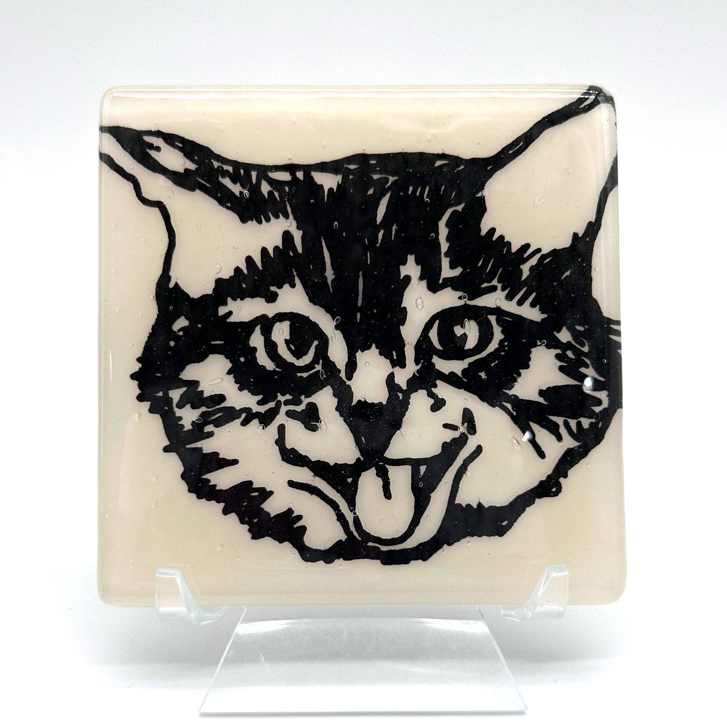 Kiku Handmade | Contemporary Fused Glass Home Goods - Wholesale Coasters - Kitty Fused Glass 4" Single Coaster3
