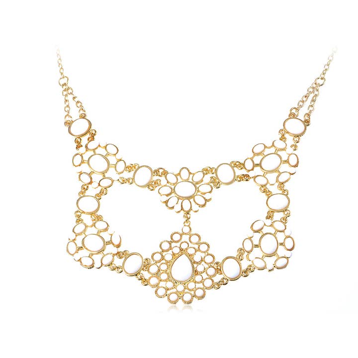 Festival Gold Tribal Ethnische Weiße Perlen Sonnenstrahl Halskette für den Großhandel von AK Brand