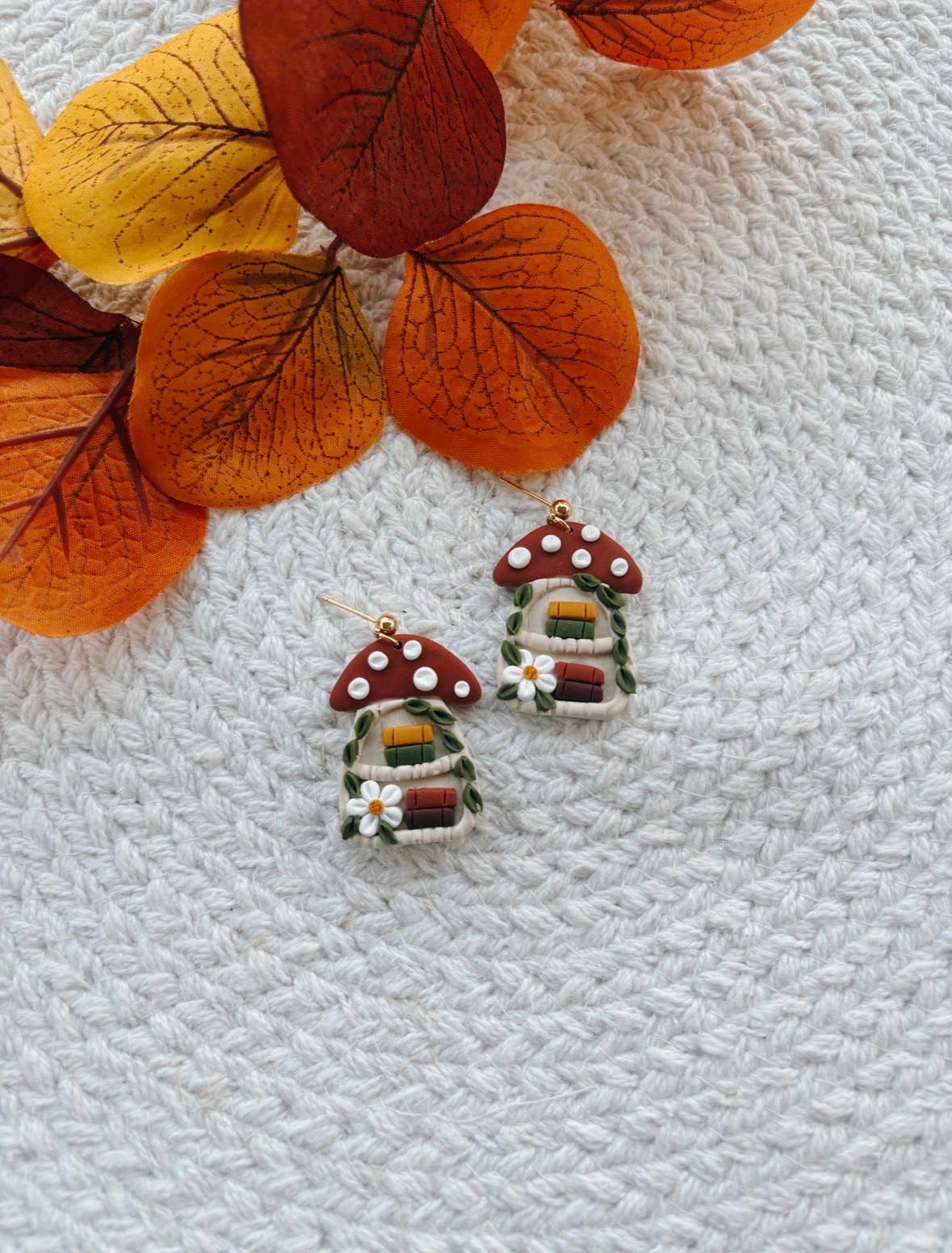 Bayside Clay - Wholesale Dangle Earrings - Mushroom Bookshelf Earrings | Clay Earrings | Bookish2