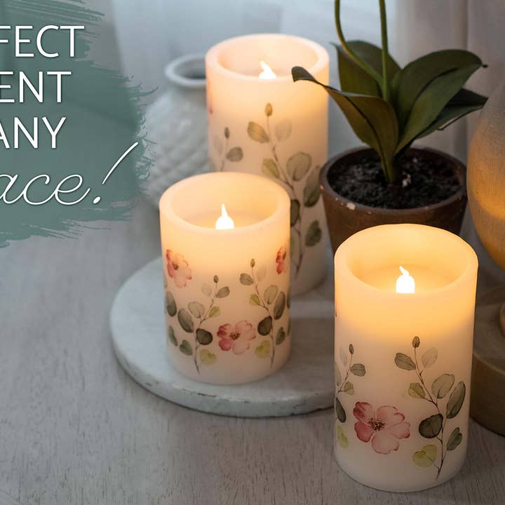 EAST AVENUE - Wholesale Flameless Candle - Floral Pink and Green 6 inch Flameless Candles Set of 35
