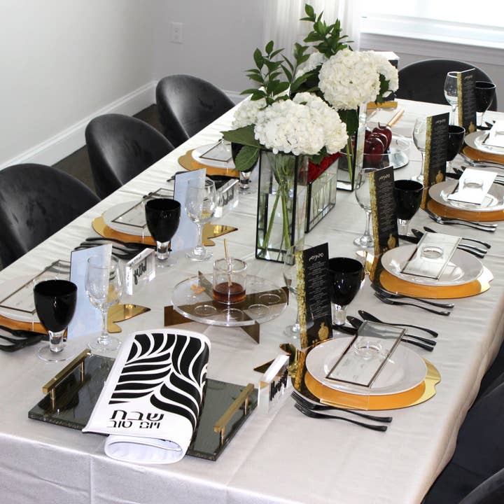 Black & Gold Rosh Hashanah Tablescape for wholesale by Waterdale Collection