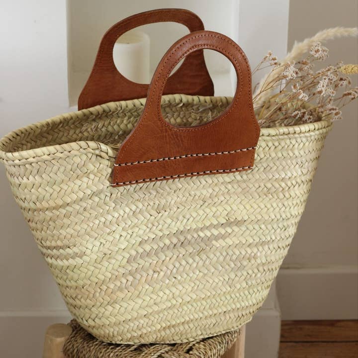 craftberber - Wholesale Beach bag - Boho French Straw Tote with Leather Handle, Straw Beach Bag1