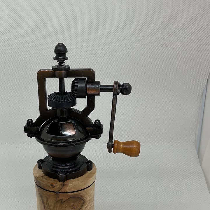 Antique Style Pepper Grinder Maple Burl for wholesale by Serges Wood Turnings