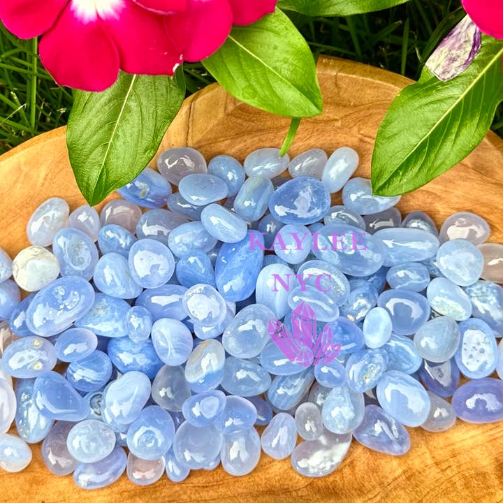 KayleeNYC - Wholesale Spiritual Stone/Crystal - 1 lb Natural Blue Chalcedony mini Tumble Healing