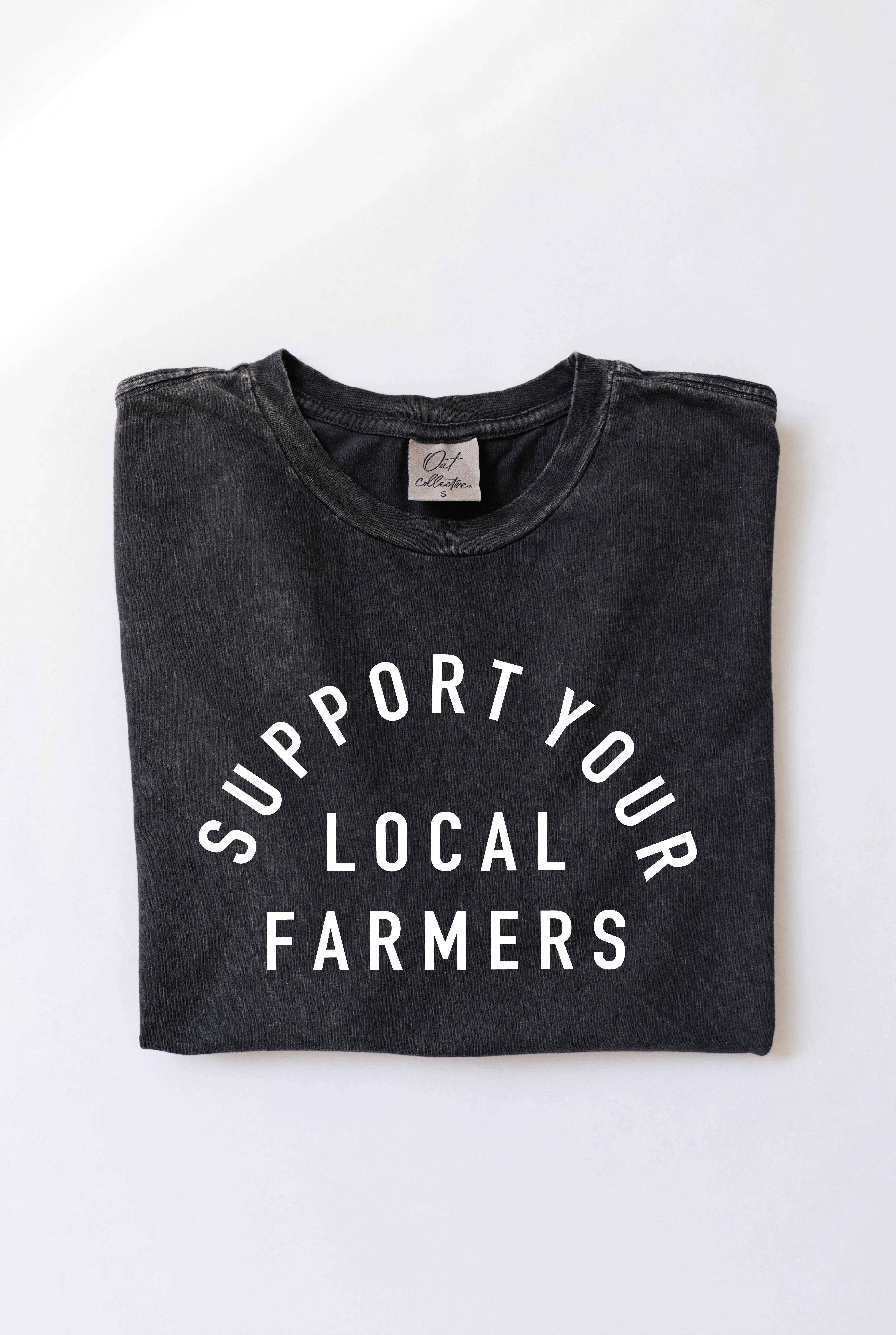 OAT COLLECTIVE - Wholesale Screen Printed T-Shirt - Women's - SUPPORT YOUR LOCAL FARMERS Mineral Washed Graphic Top1