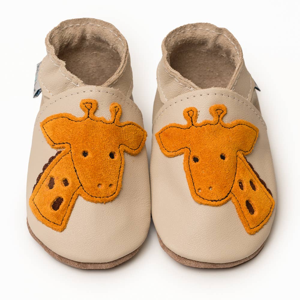 Inch Blue - Vente Chaussures de berceau – bébé - Chaussures en cuir pour bébé - Girafe Crème/Mandarine1