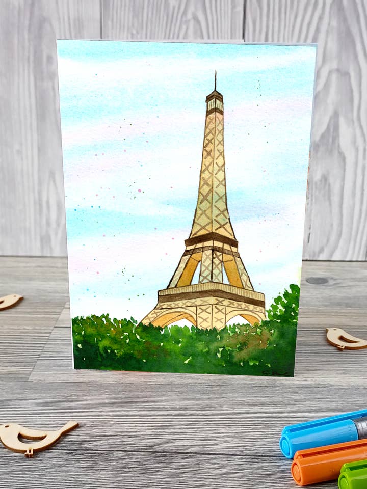 Hälsningskort – Paris – reseinspirerad akvarellillustration för wholesale av Christina Jenne Art and Design