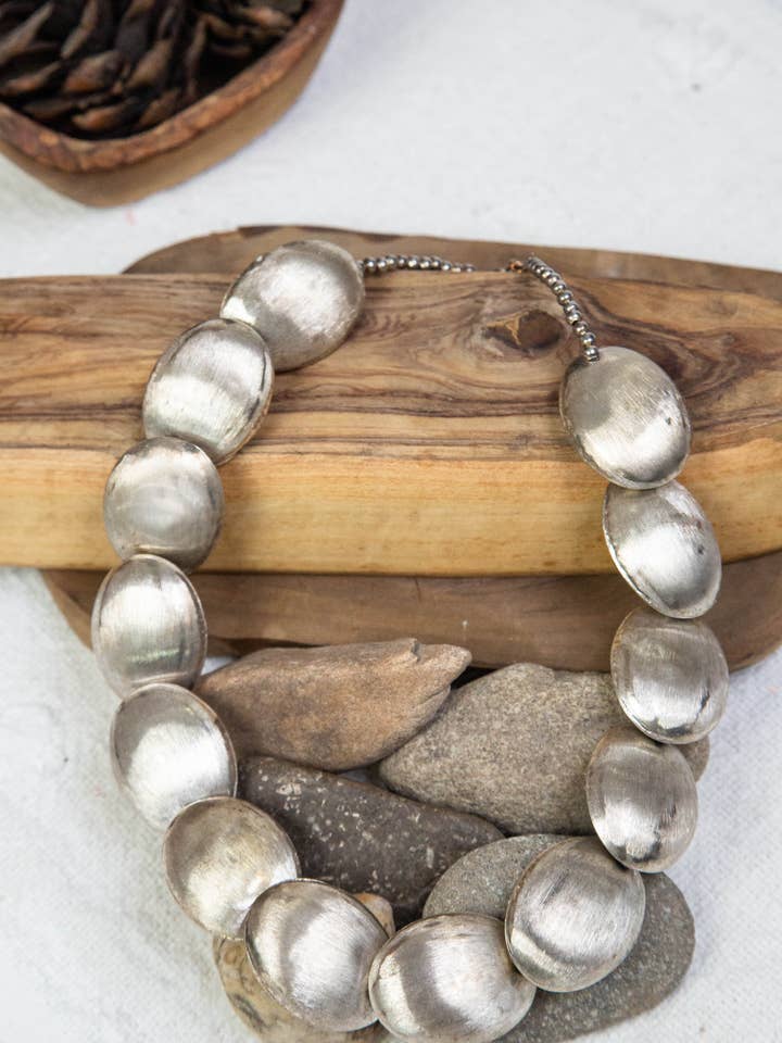 Bold Brushed Silver Statement Necklace for wholesale by ANJI