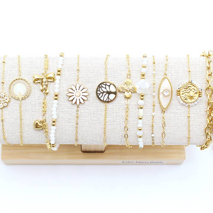 Pack of 12 steel bracelets - white for wholesale by Reference Mode