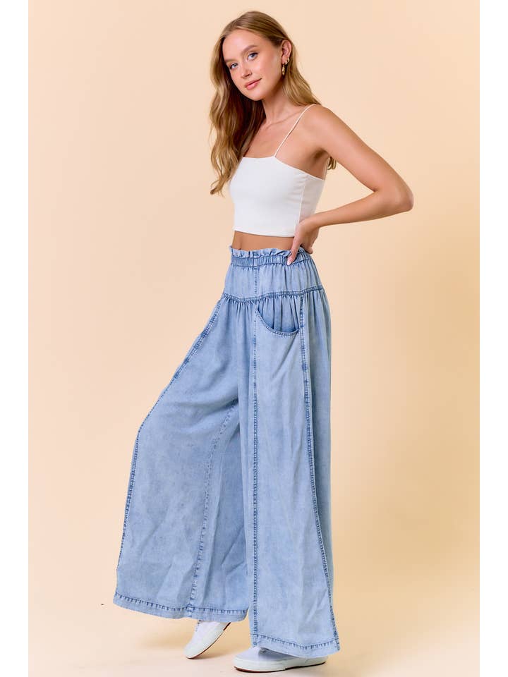 Doe and Rae - Wholesale Pants - Women's - TENCEL DENIM VOLUME WIDE-LEG PANT W/ SLANT POCKETS - 8823P7