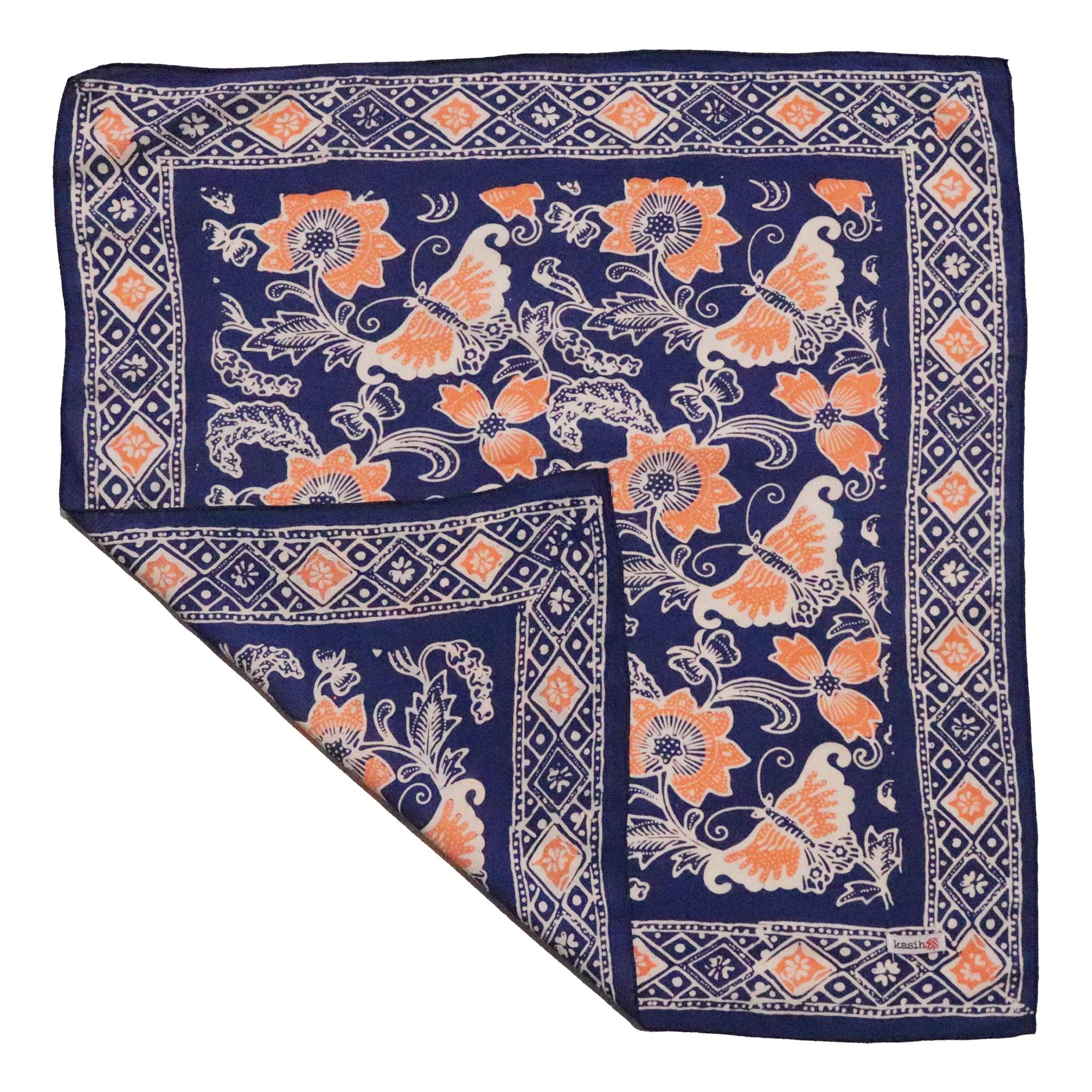 Kasih Co-op - Wholesale Bandana - Women's - Hand Dyed Batik Bandana, 100% Soft Cotton, Passion Flutter, Blue, Peach2