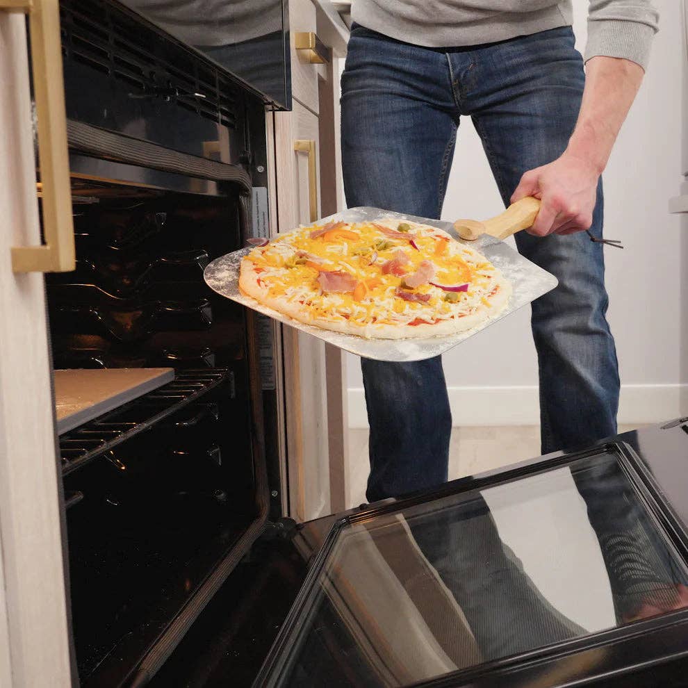 EcoQuality - Wholesale Pizza Board - KCH-08435/KCH-08436, 12x14 & 14x16 Old Stone Aluminum Pizza Peel w/ Folding Handle2