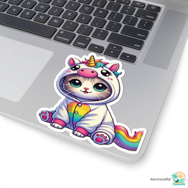KenmoreRd - Wholesale Sticker - Cat in Unicorn Onesie Sticker – Glossy Vinyl, 3 Sizes9