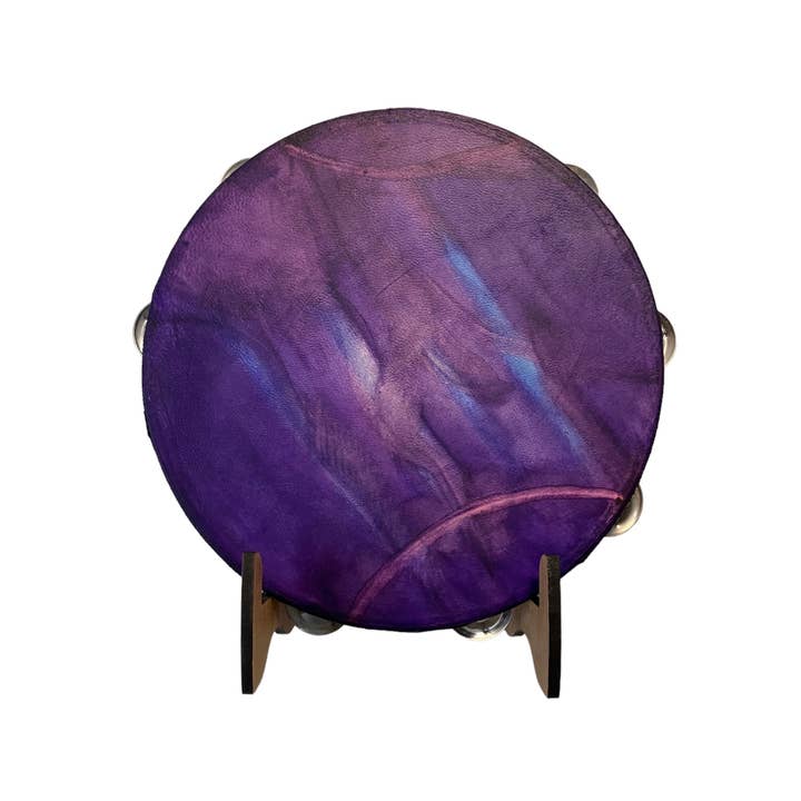 inRhythm - Venta al por mayor Escultura - Pandereta morada de 10 pulgadas con soporte de exhibición iluminado opcional