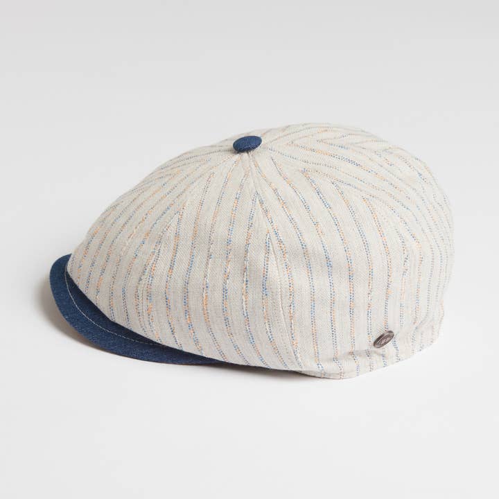 Lloyd - Italiaanse Katoenen Gestreepte Bakerboy Newsboy Pet - Ivoorwit voor wholesale door Dasmarca Hats