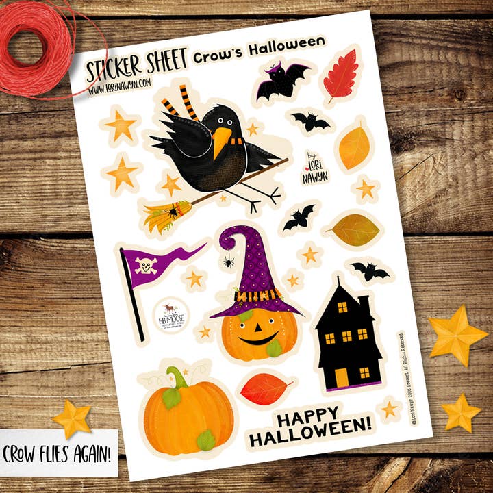 Feuille d'autocollants Kiss Cut Crow Flies Again pour la vente par Huckleberry Moose by Lori Nawyn