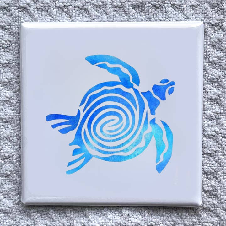 Blauer Schildkröten-Magnet 2x2" - Handgefertigte Kühlschrankdekoration für den Großhandel von Made With Aloha Magnets,llc