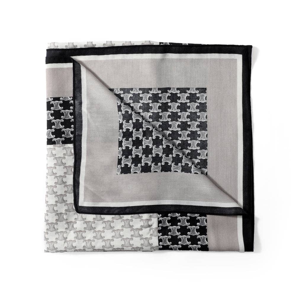 YOUZEY - Wholesale Scarf - Women's - The Poppy - Monochrome Black, Grey, White Faux Silk Scarf2