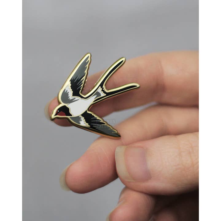 Shannon Talbott - Wholesale Lapel Pin/Button - Swallow Bird Nature Sparrow Goth Enamel Pin - Gray/Red1