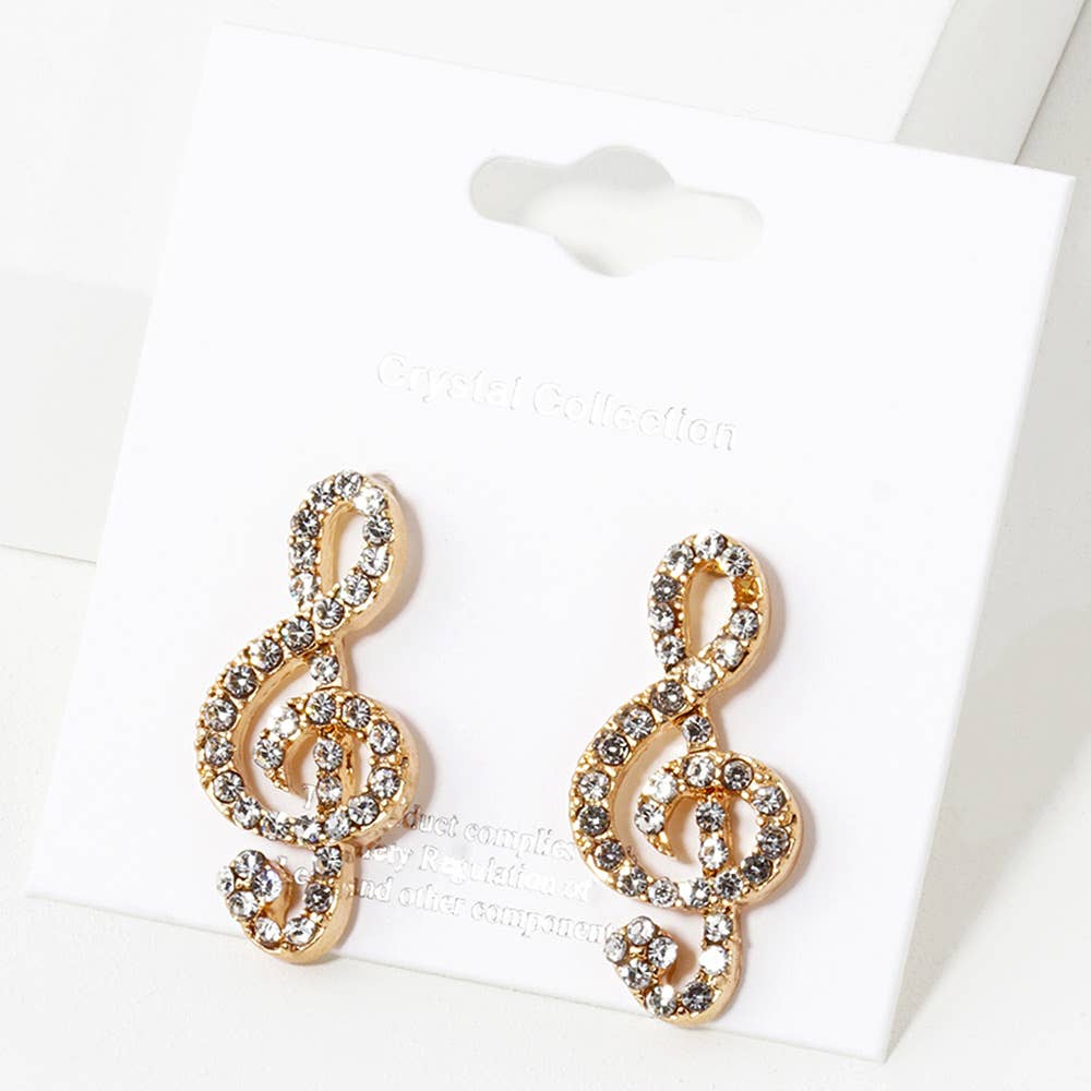 Sensibling Corp. - Wholesale Stud/Post Earrings - Crystal Paved Treble Clef Stud Earrings
3
