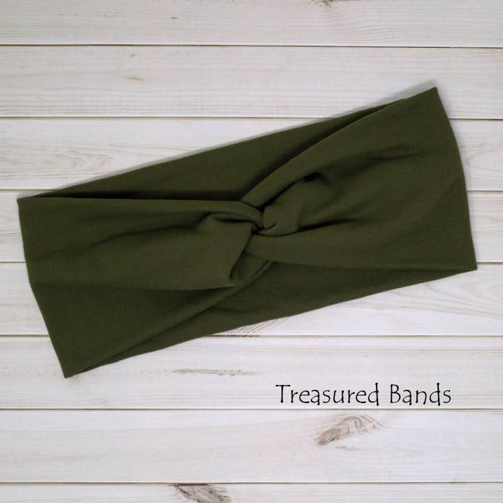 Dark Olive Green Solid Comfortable Knit Twist Headbands for wholesale by Treasured Haven