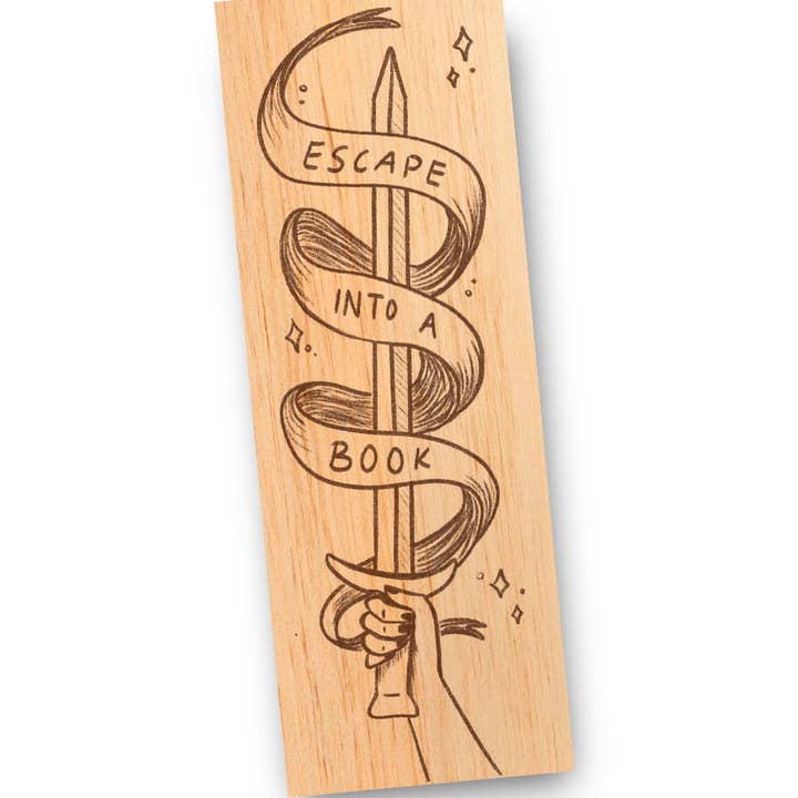 Escape Into a Book Artist Designed Illustrated Wood Bookmark for wholesale by Fly Paper Products