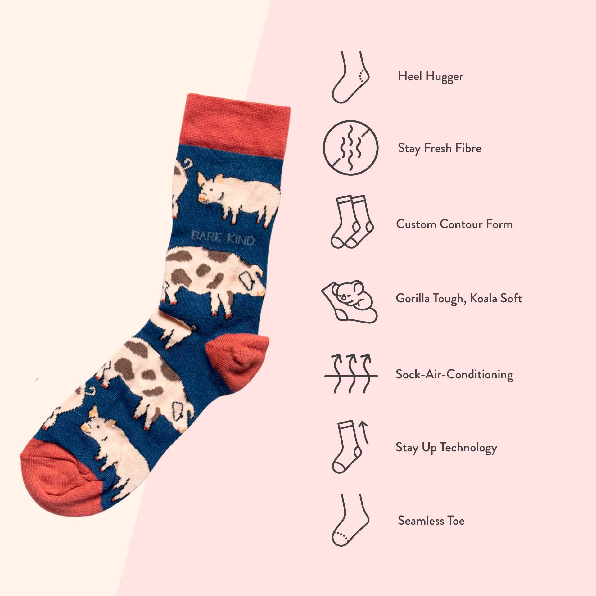 Bare Kind Socks - Wholesale Socks – Unisex - Pig Socks | Bamboo Socks | Blue Socks | Farm Socks6