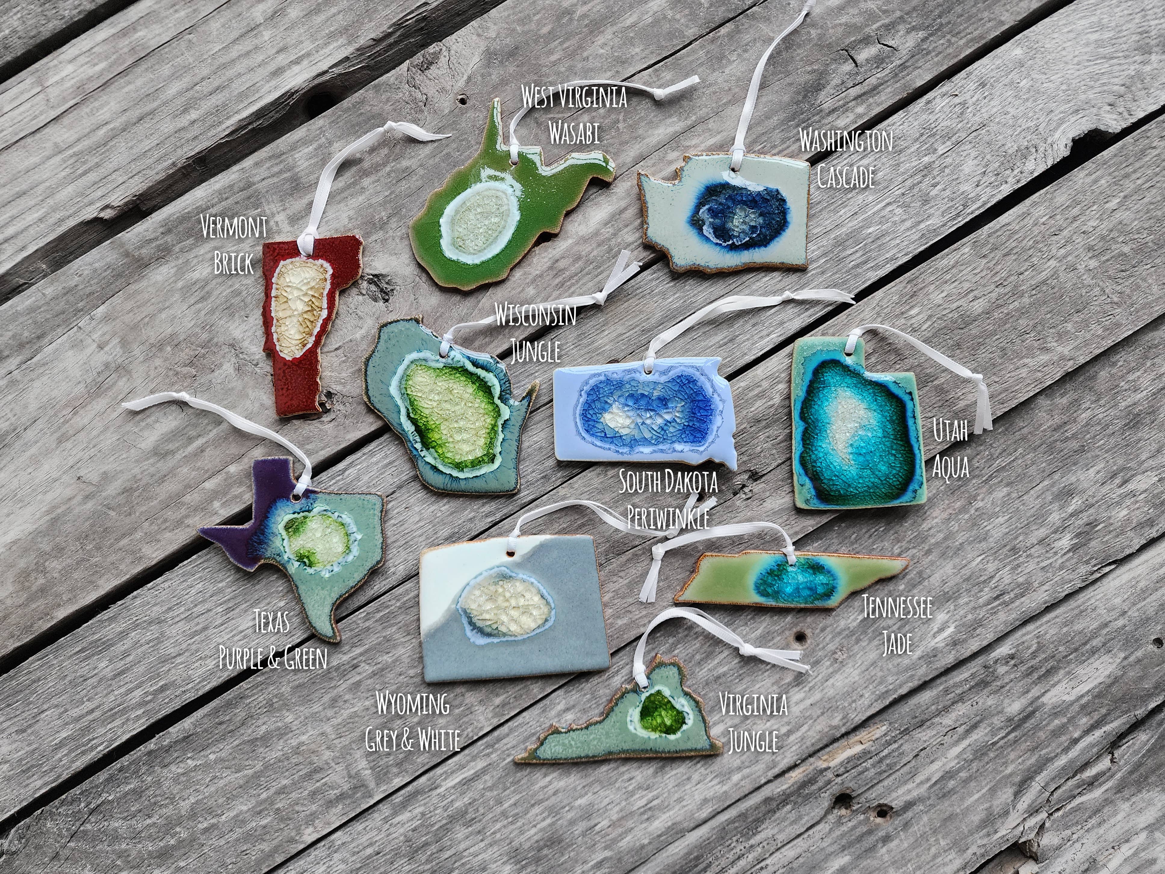 Dock 6 Pottery - Wholesale Ornament - State Shaped Ornament - All 50 States6