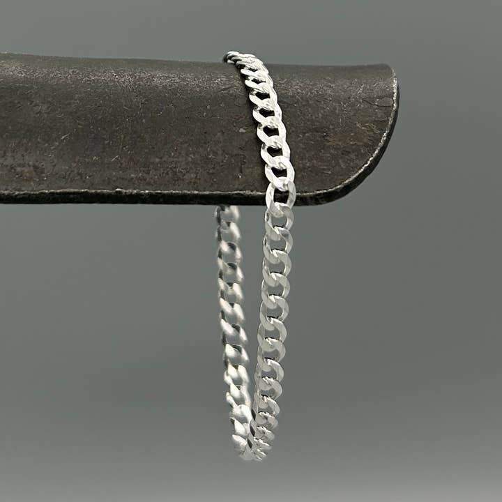 Something Silver - Wholesale Link & Chain Bracelet - 4.4mm Sterling Silver Flat Curb Chain Bracelet0
