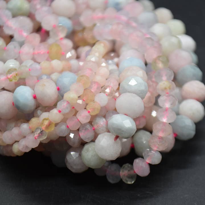 Morganite Faceted Rondelle Spacer Beads 14" Long for wholesale by Oriental Direct Craft Supplies